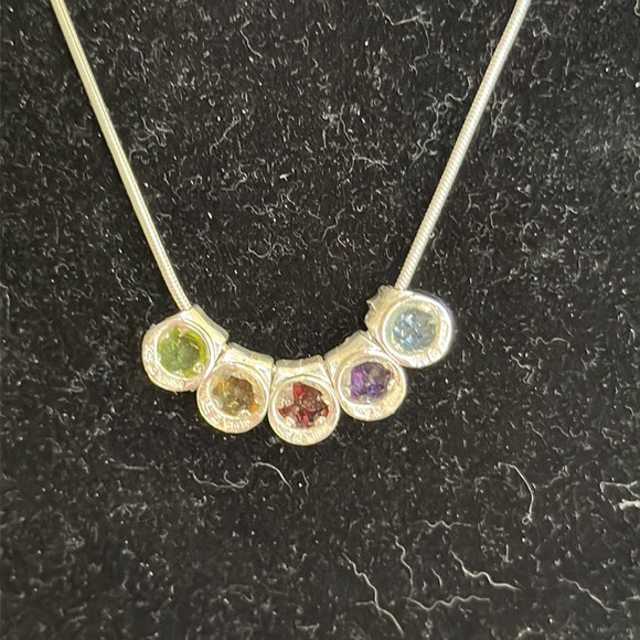 Sterling Silver Italian Necklace with Gemstones - Picture 5 of 12